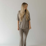 Faded Brown Checkerboard | Short Sleeve Women's Bamboo Pajama | Milk & Baby