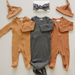 Charcoal Organic Cotton Ribbed Knot Gown | Milk & Baby