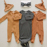 Charcoal Organic Cotton Ribbed Knot Gown | Milk & Baby