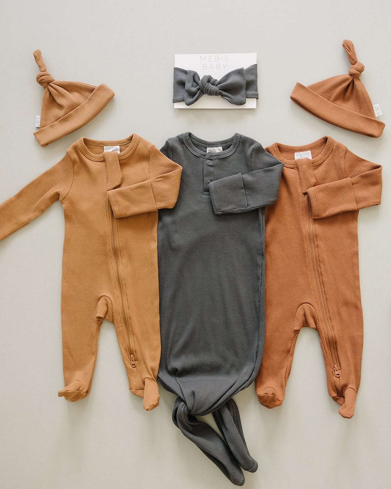 Charcoal Organic Cotton Ribbed Knot Gown | Milk & Baby