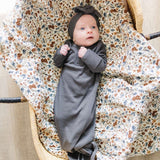 Charcoal Organic Cotton Ribbed Knot Gown | Milk & Baby