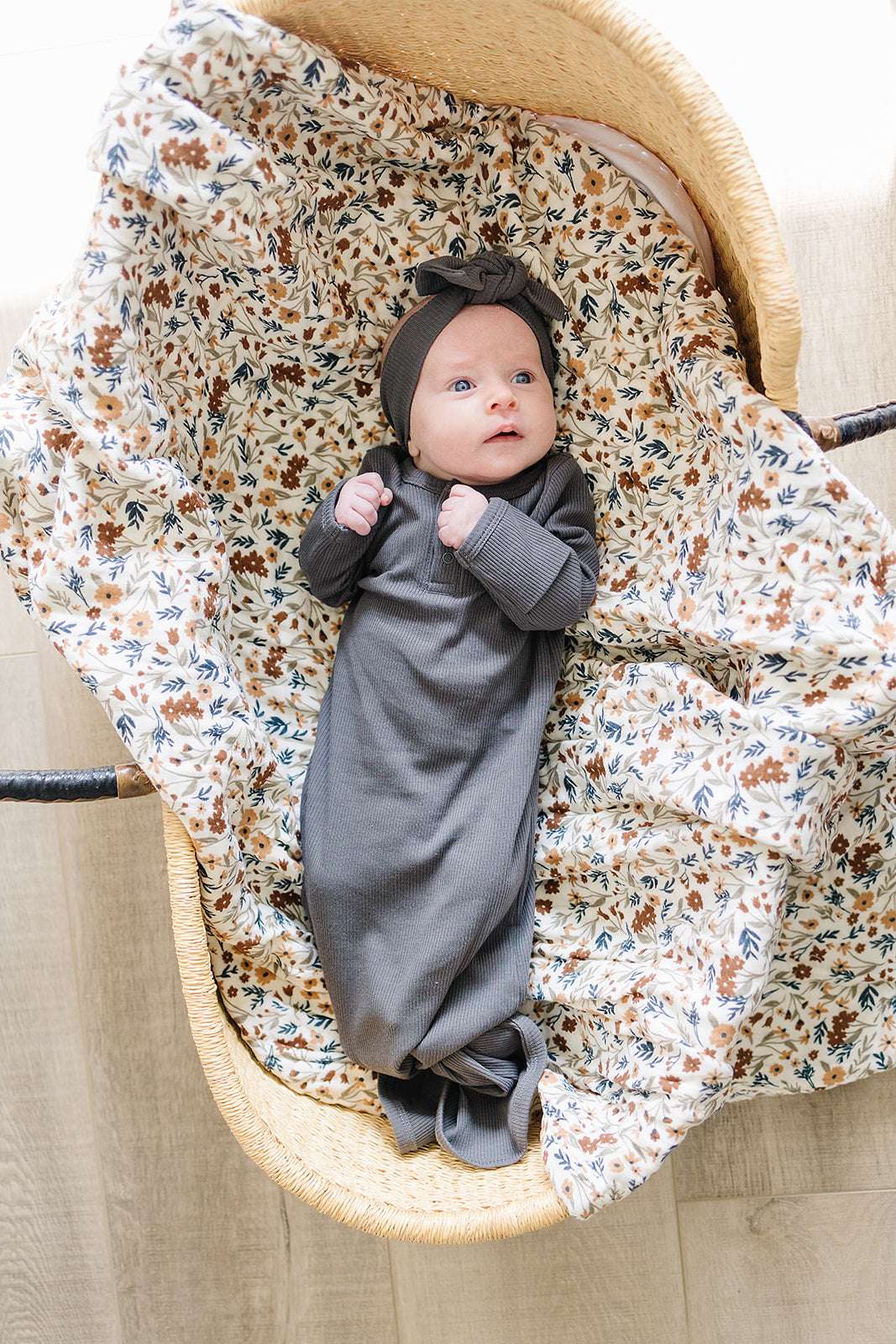 Charcoal Organic Cotton Ribbed Knot Gown | Milk & Baby