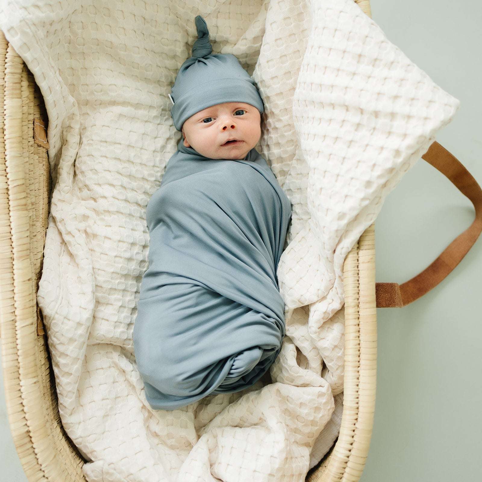 Dusty Blue Bamboo Swaddle Hat OR Head Wrap Set Milk & Baby