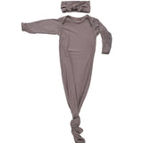 Cocoa Ribbed Knotted Newborn Gown Set | Milk & Baby