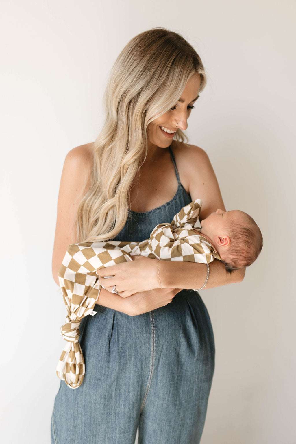 Olive Checkerboard | Bamboo Knotted Gown | Milk & Baby
