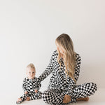 Black & White Wavy Checkerboard | Women's Bamboo Pajamas | Milk & Baby