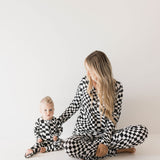 Black & White Wavy Checkerboard | Women's Bamboo Pajamas | Milk & Baby