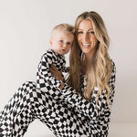 Black & White Wavy Checkerboard | Bamboo Zip Pajamas | Milk & Baby
