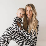 Black & White Wavy Checkerboard | Women's Bamboo Pajamas | Milk & Baby