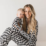 Black & White Wavy Checkerboard | Women's Bamboo Pajamas | Milk & Baby