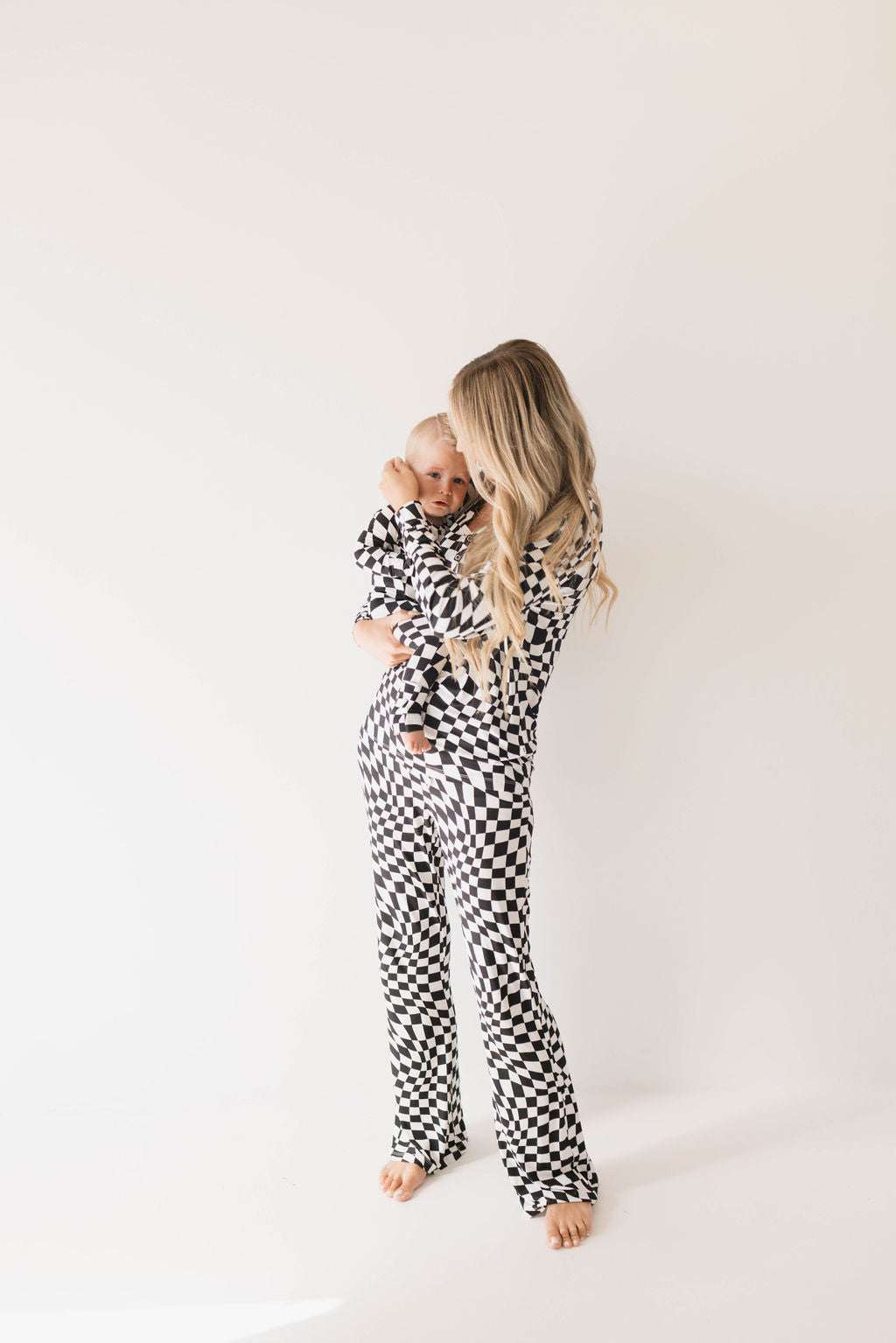 Black & White Wavy Checkerboard | Bamboo Zip Pajamas | Milk & Baby