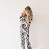 Black & White Wavy Checkerboard | Women's Bamboo Pajamas | Milk & Baby