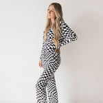 Black & White Wavy Checkerboard | Women's Bamboo Pajamas | Milk & Baby