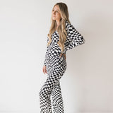 Black & White Wavy Checkerboard | Women's Bamboo Pajamas | Milk & Baby