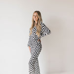 Black & White Wavy Checkerboard | Women's Bamboo Pajamas | Milk & Baby