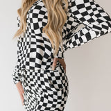 Black & White Wavy Checkerboard | Women's Bamboo Pajamas | Milk & Baby