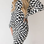 Black & White Wavy Checkerboard | Women's Bamboo Pajamas | Milk & Baby