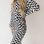 Black & White Wavy Checkerboard | Women's Bamboo Pajamas | Milk & Baby