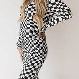 Black & White Wavy Checkerboard | Women's Bamboo Pajamas | Milk & Baby