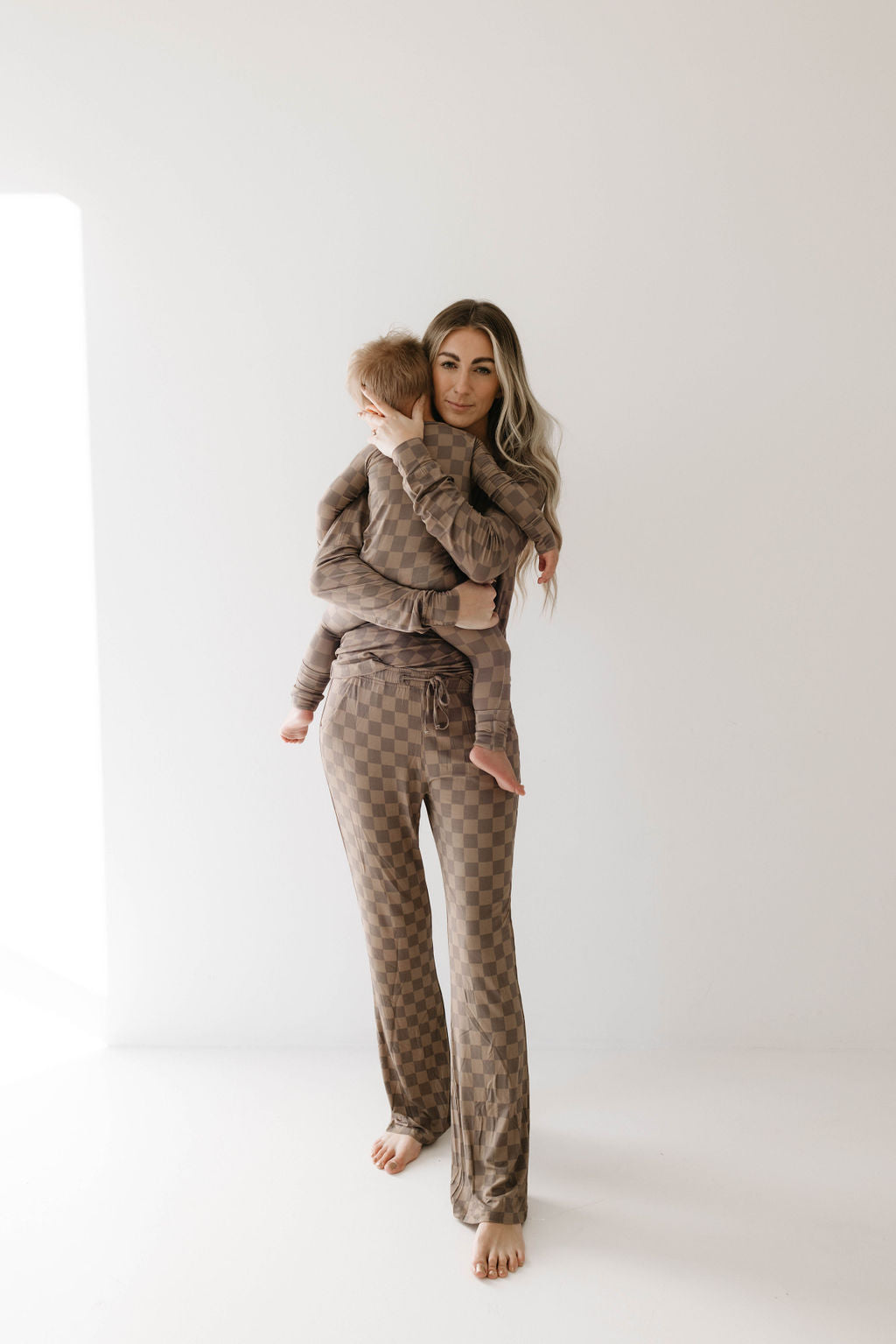 Faded Brown Checkerboard | Women's Bamboo Pajamas | Milk & Baby