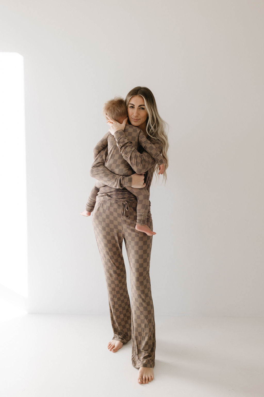 Faded Brown Checkerboard | Women's Bamboo Pajamas | Milk & Baby
