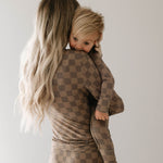 Faded Brown Checkerboard | Women's Bamboo Pajamas | Milk & Baby
