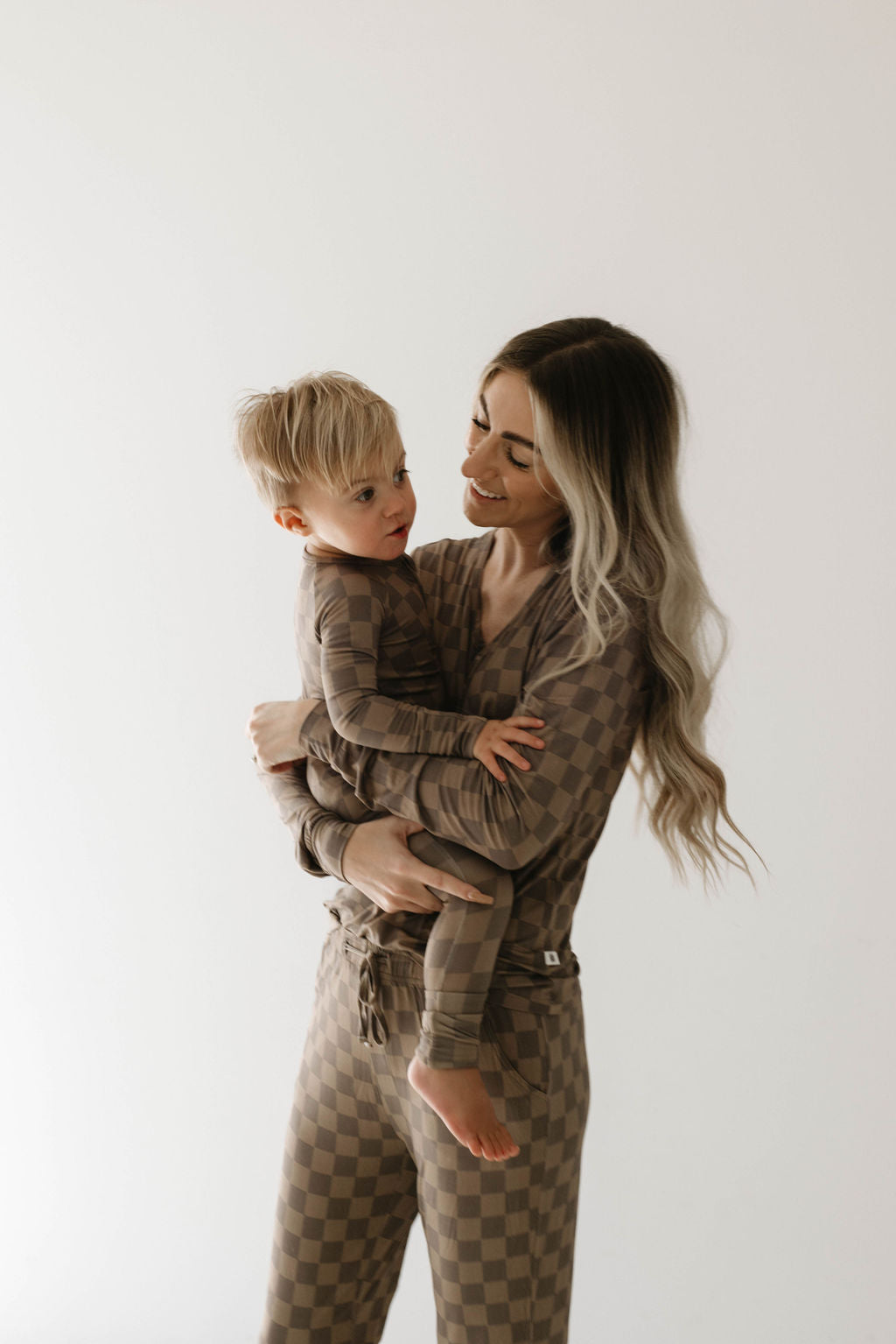 Faded Brown Checkerboard | Women's Bamboo Pajamas | Milk & Baby