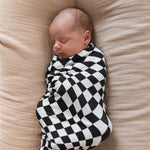 Black & White Wavy Checkerboard | Bamboo Swaddle | Milk & Baby