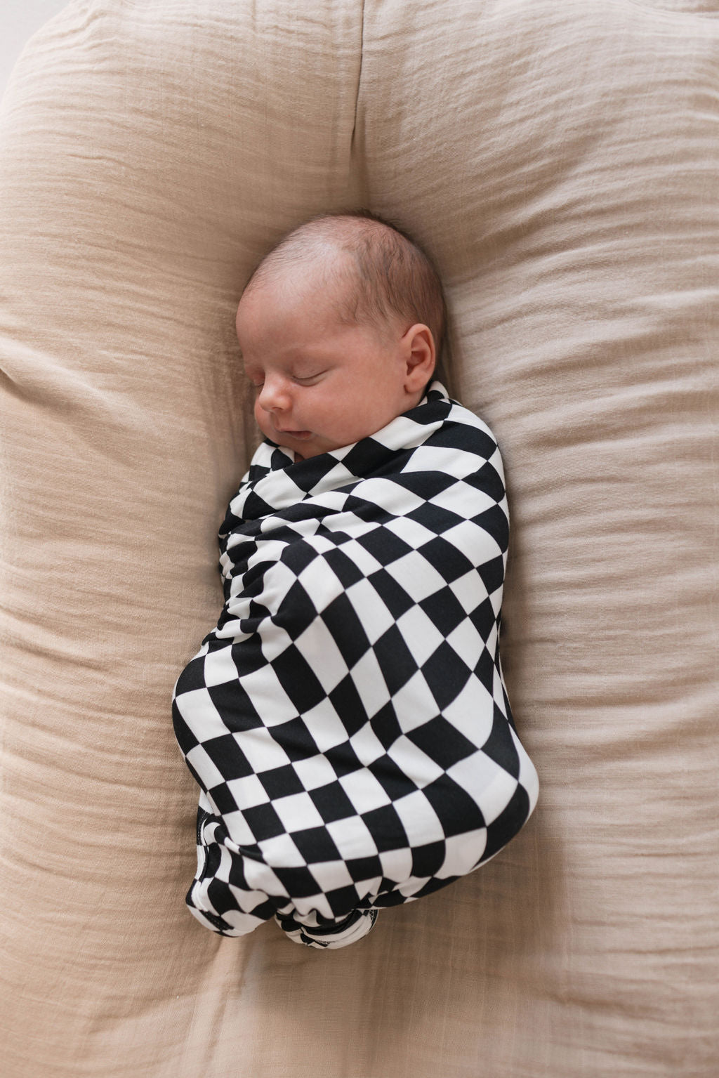 Black & White Wavy Checkerboard | Bamboo Swaddle | Milk & Baby