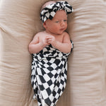 Black & White Wavy Checkerboard | Bamboo Swaddle | Milk & Baby
