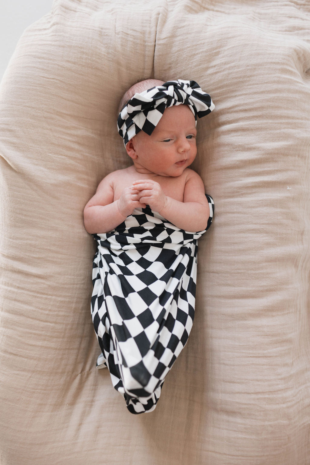 Black & White Wavy Checkerboard | Bamboo Swaddle | Milk & Baby