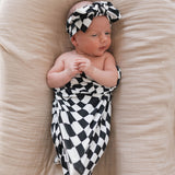 Black & White Wavy Checkerboard | Bamboo Swaddle | Milk & Baby