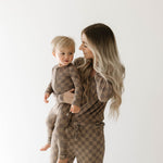 Faded Brown Checkerboard | Women's Bamboo Pajamas | Milk & Baby