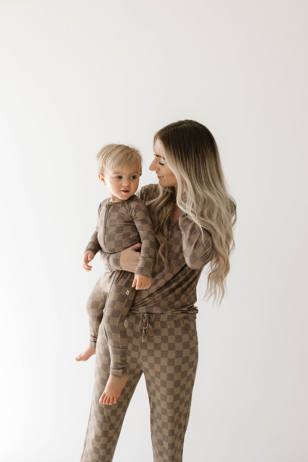 Faded Brown Checkerboard | Women's Bamboo Pajamas | Milk & Baby