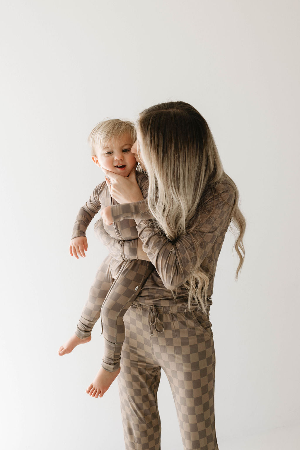 Faded Brown Checkerboard | Women's Bamboo Pajamas | Milk & Baby