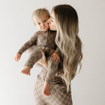 Faded Brown Checkerboard | Women's Bamboo Pajamas | Milk & Baby