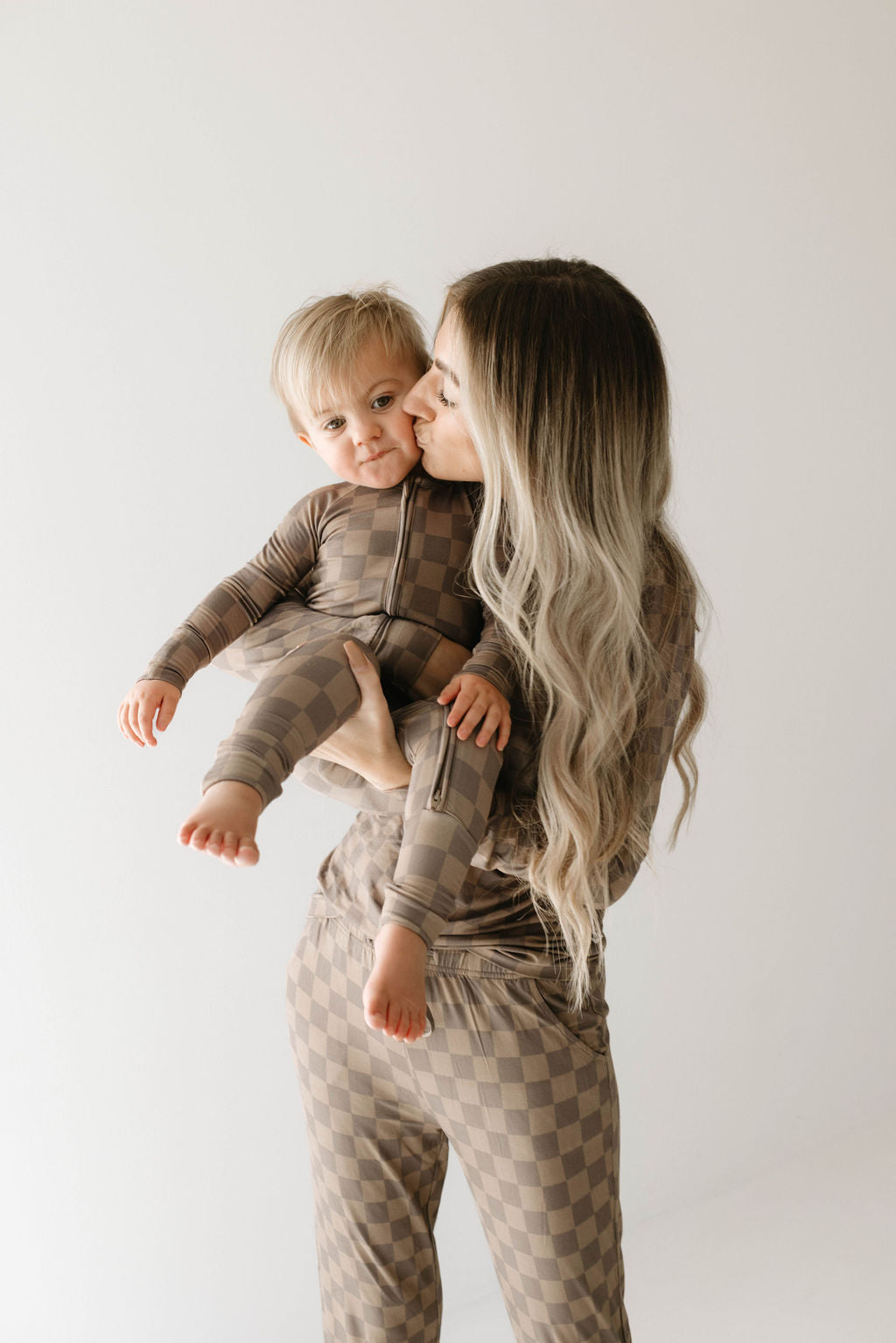 Faded Brown Checkerboard | Women's Bamboo Pajamas | Milk & Baby