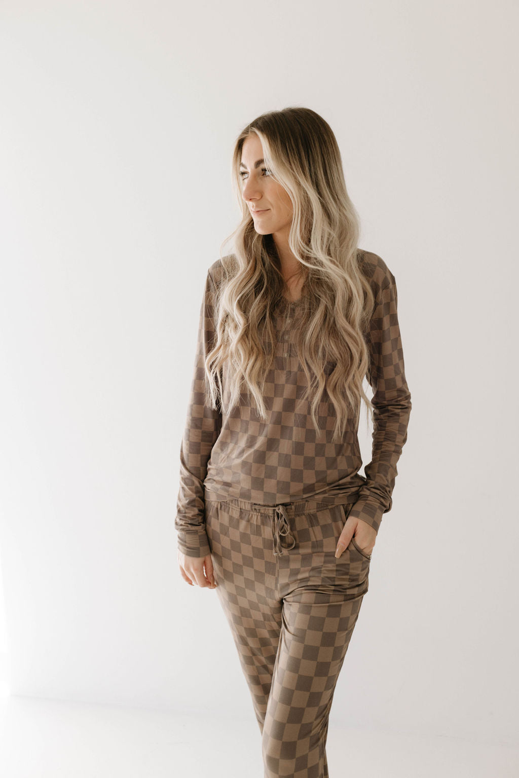 Faded Brown Checkerboard | Women's Bamboo Pajamas | Milk & Baby