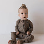 Brown & Black Lightning Bolt | Bamboo Zip Pajamas | Milk & Baby
