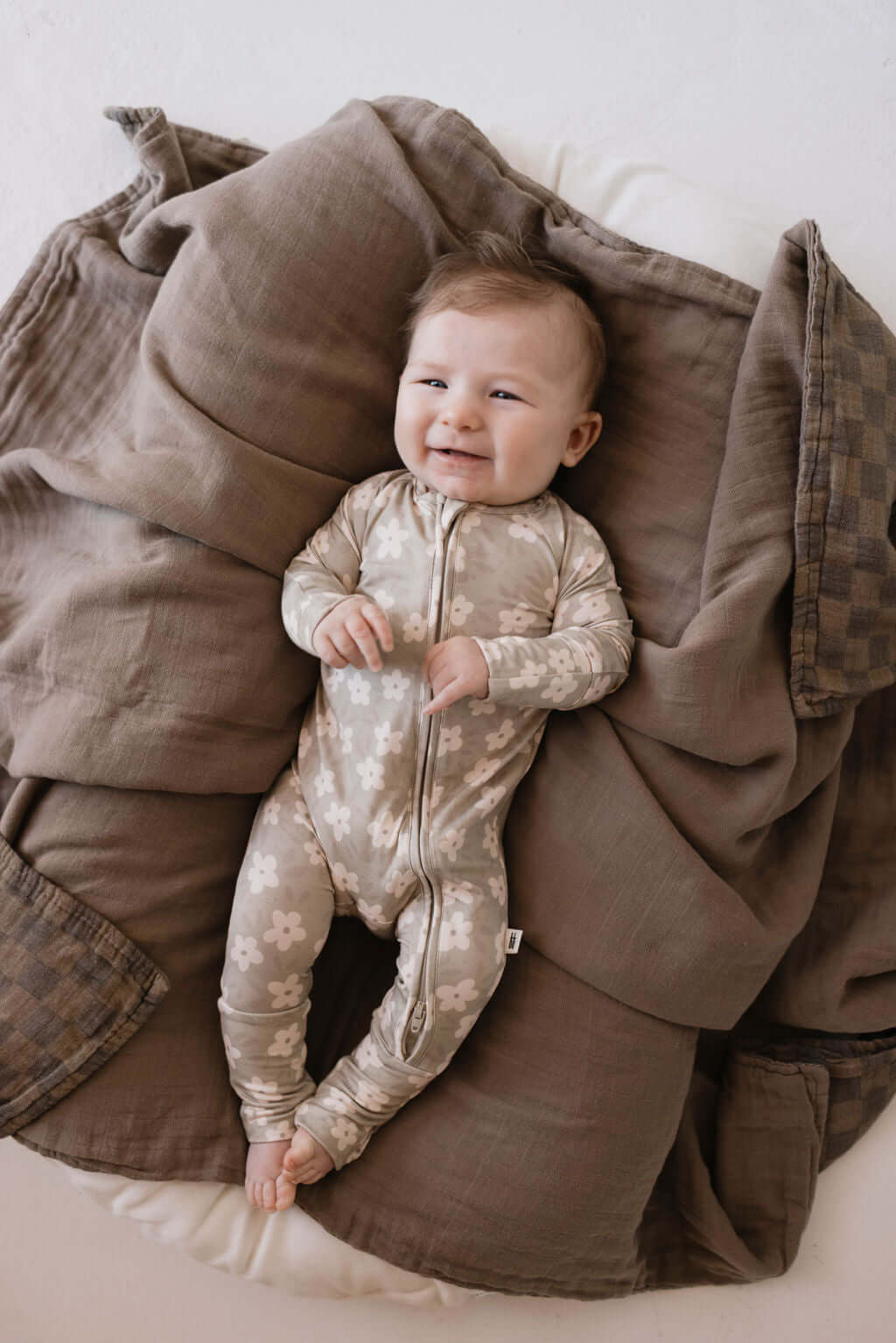 French Gray Floral | Bamboo Zip Pajamas | Milk & Baby