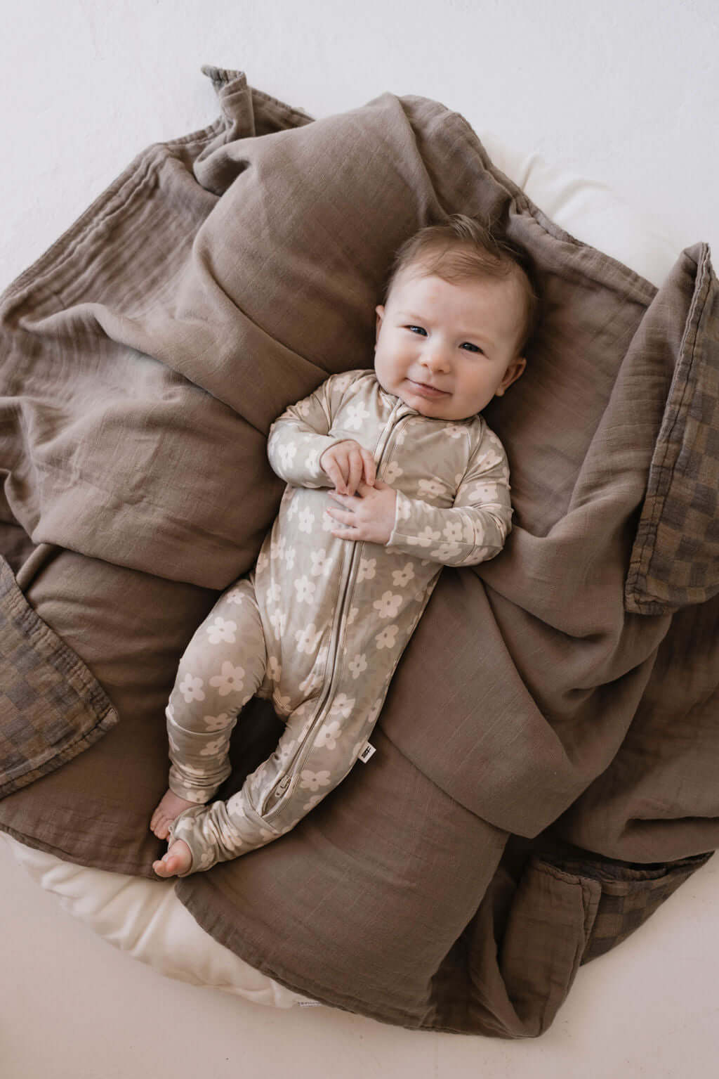 French Gray Floral | Bamboo Zip Pajamas | Milk & Baby