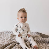 Bamboo Zip Pajamas | White & Black Lightning Bolt | Milk & Baby