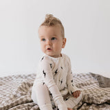 Bamboo Zip Pajamas | White & Black Lightning Bolt | Milk & Baby