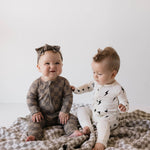 Faded Brown Checkerboard | Bamboo Zip Pajamas | Milk & Baby