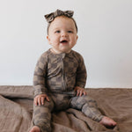 Faded Brown Checkerboard | Bamboo Zip Pajamas | Milk & Baby