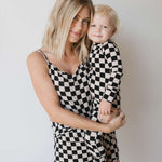 Black Checkerboard | Bamboo Zip Pajamas | Milk & Baby