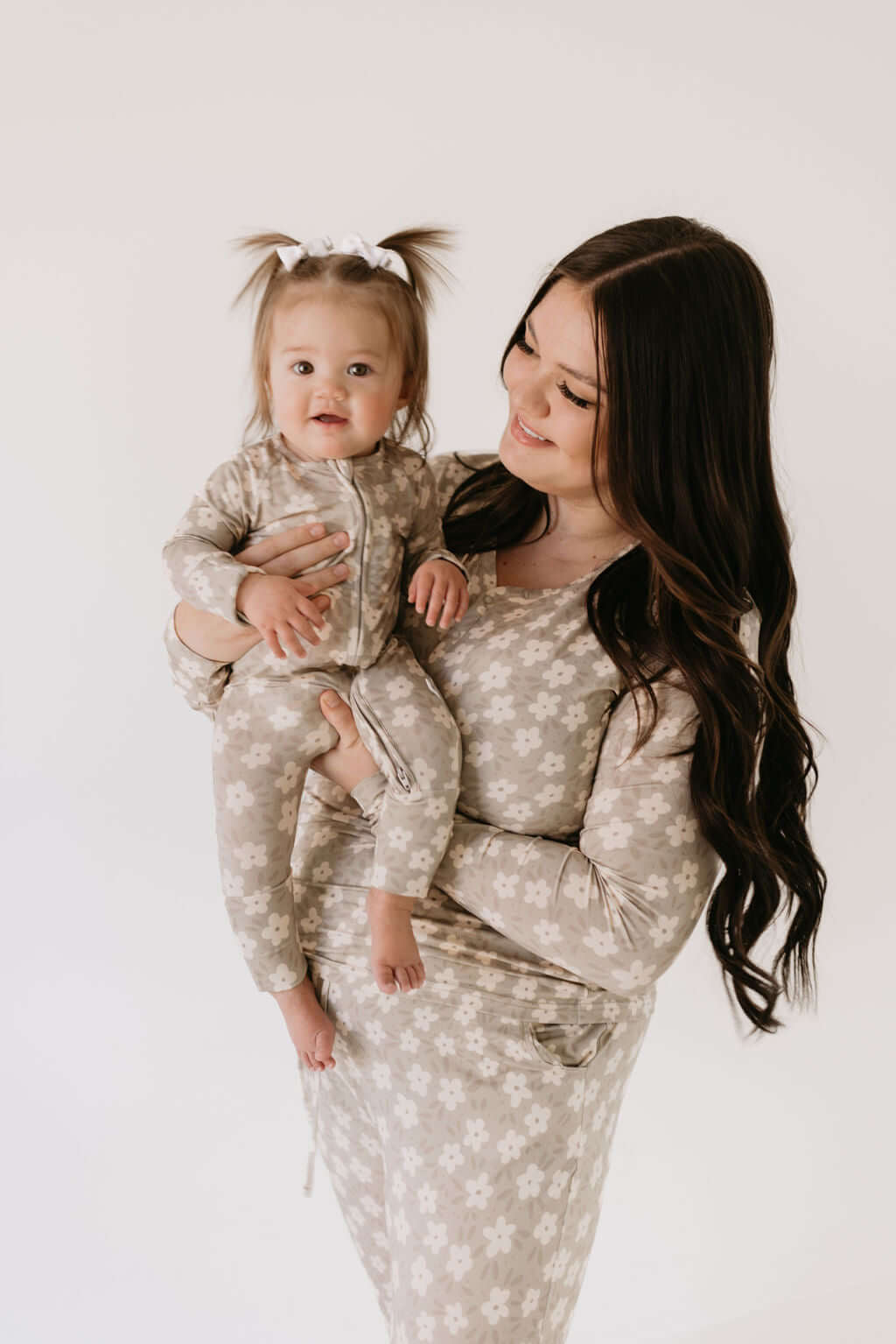 French Gray Floral | Bamboo Zip Pajamas | Milk & Baby