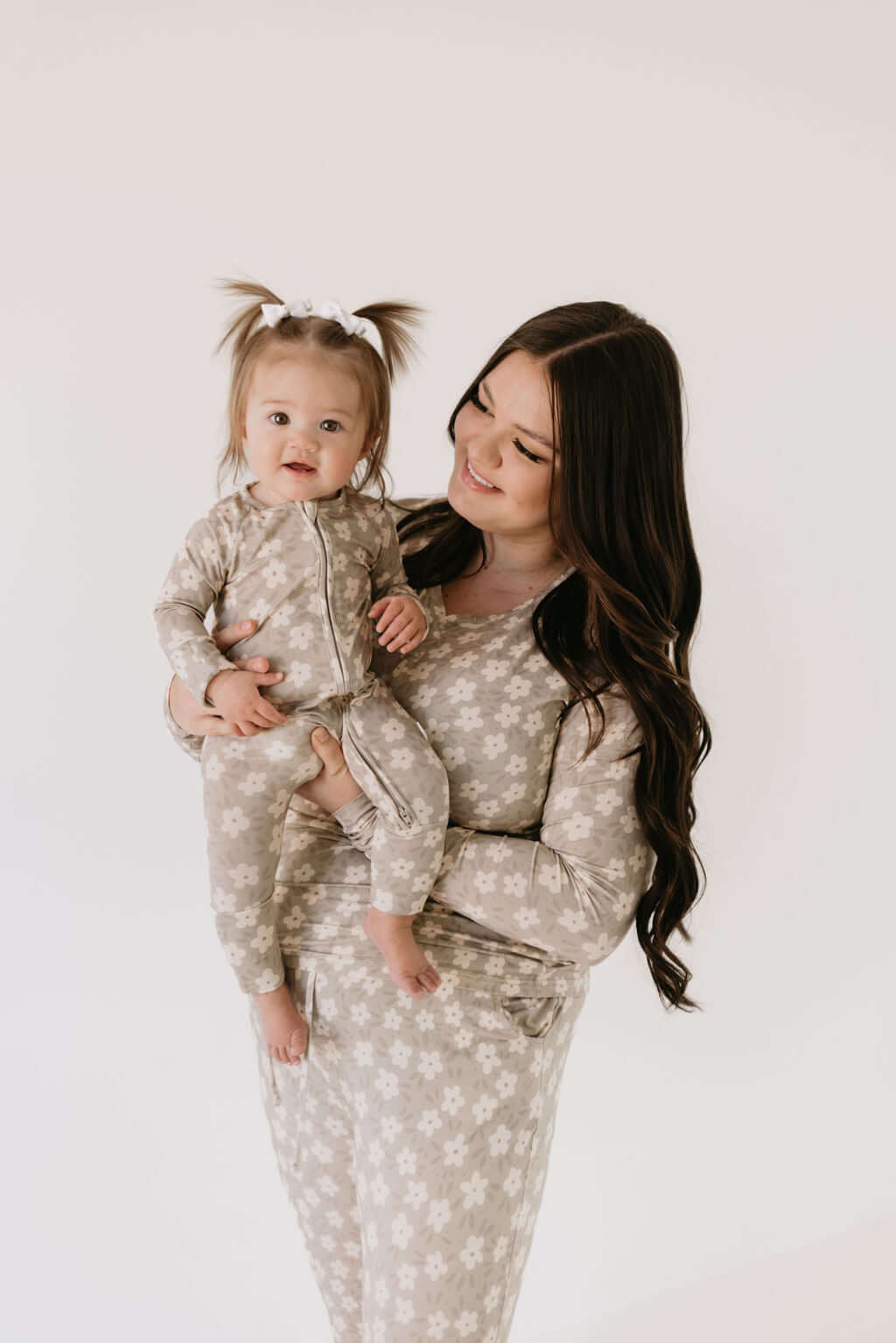 French Gray Floral | Bamboo Zip Pajamas | Milk & Baby