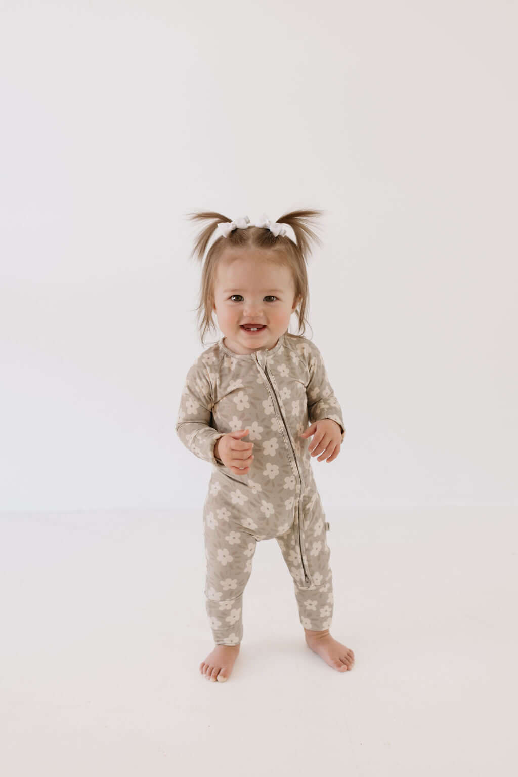 French Gray Floral | Bamboo Zip Pajamas | Milk & Baby