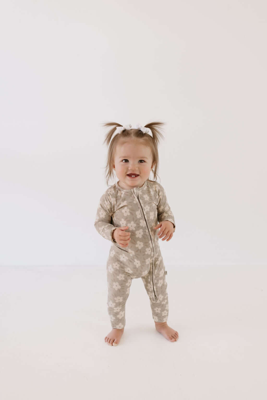 French Gray Floral | Bamboo Zip Pajamas | Milk & Baby
